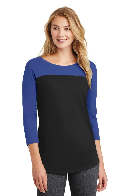 District Womens Rally 3/4 Sleeve Wide Neck T-Shirt - Black/Royal Blue - Closeout