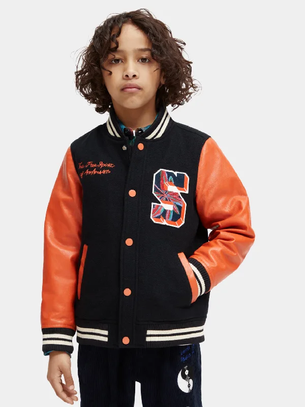 Kids - Wool college jacket with leather sleeves