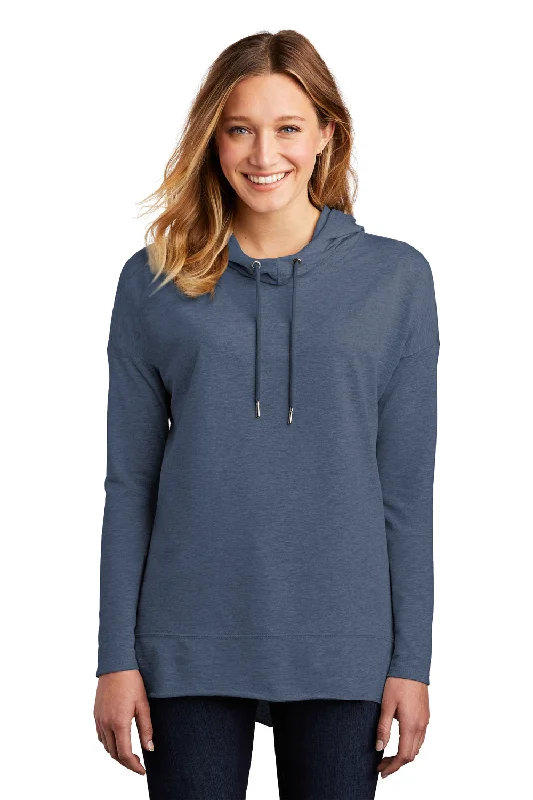 District Womens French Terry Hooded T-Shirt Hoodie - Washed Indigo Blue