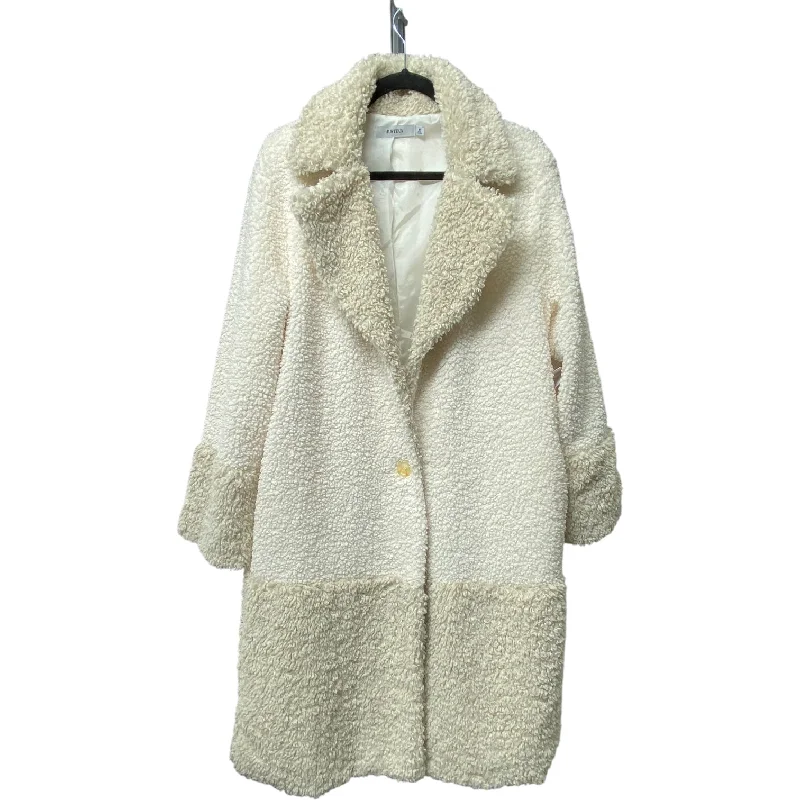 Coat Faux Fur & Sherpa By Just Fab In Cream, Size: M