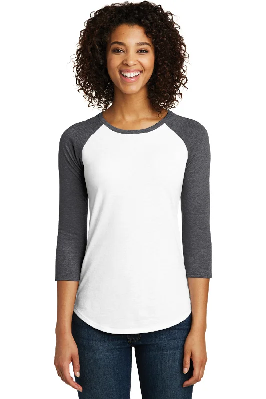 District Womens Very Important 3/4 Sleeve Crewneck T-Shirt - White/Heather Charcoal Grey - Closeout