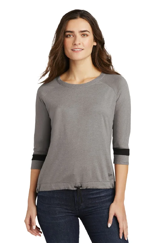 New Era Womens Moisture Wicking 3/4 Sleeve Crewneck T-Shirt - Shadow Grey/Black