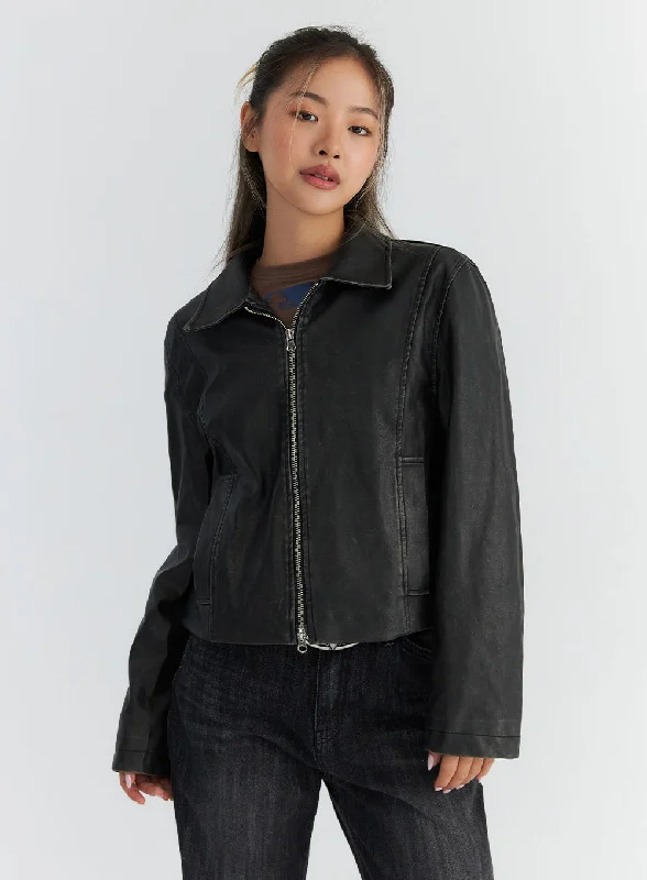 Faux Leather Zip-Up Jacket CO310