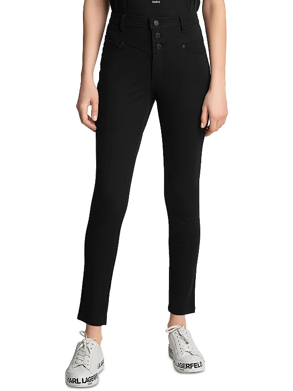 Womens Mid-Rise Yoke Skinny Pants