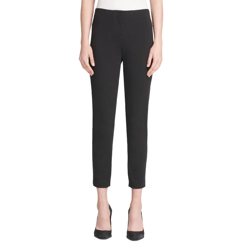 DKNY Womens Faux-Leather Trim Casual Trouser Pants, Black, 14