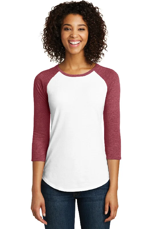 District Womens Very Important 3/4 Sleeve Crewneck T-Shirt - White/Heather Red - Closeout