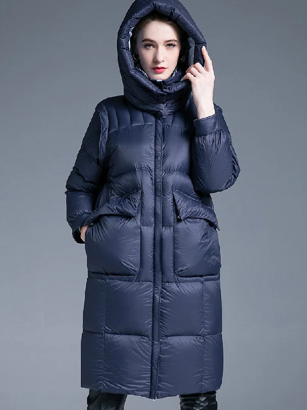 Navy Blue Utility Pocket Hooded Down Puffer Coat