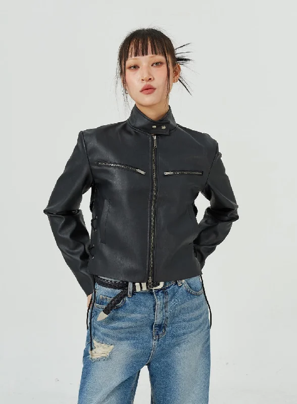 Standard Fit Faux Leather Jacket CM317