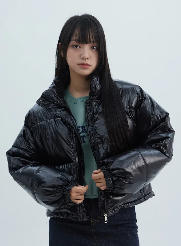 Metallic Crop Puffer Jacket ON310