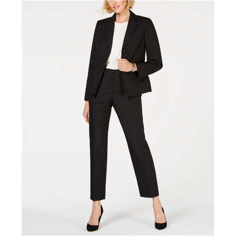 Le Suit Womens Pinstriped Casual Trouser Pants, Black, 10 Regular