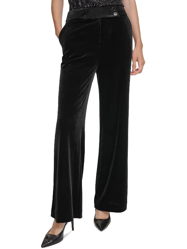 Whitney Womens Velvet High-Rise Wide Leg Pants