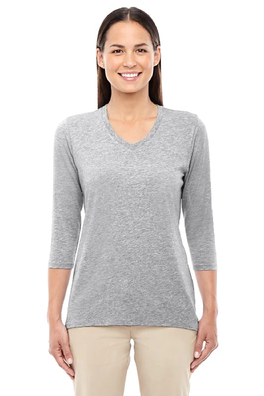 Devon & Jones Womens Perfect Fit 3/4 Sleeve V-Neck T-Shirt - Heather Grey