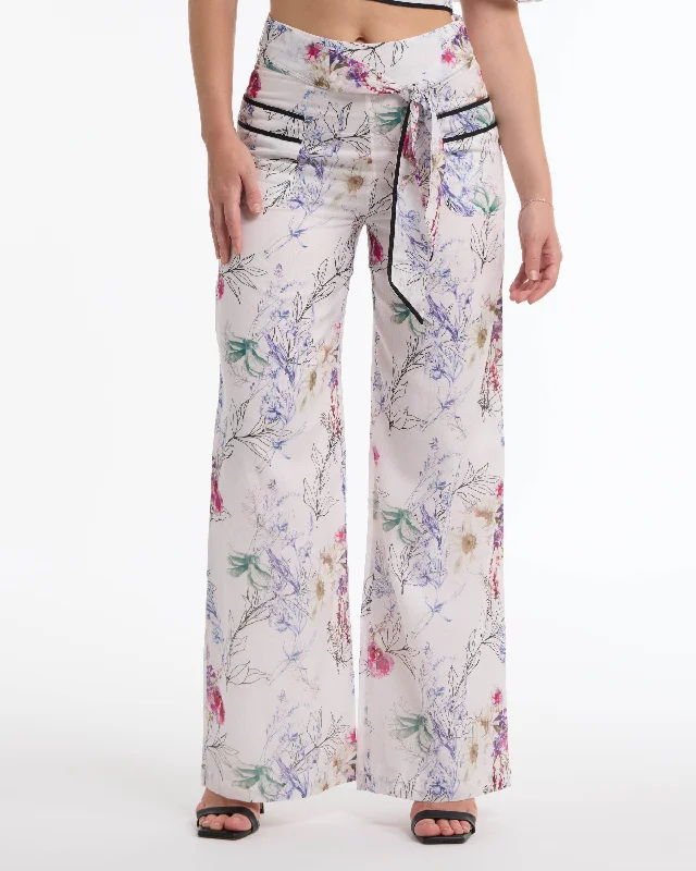 BEBE Women's High Waisted Floral Flowy Pants