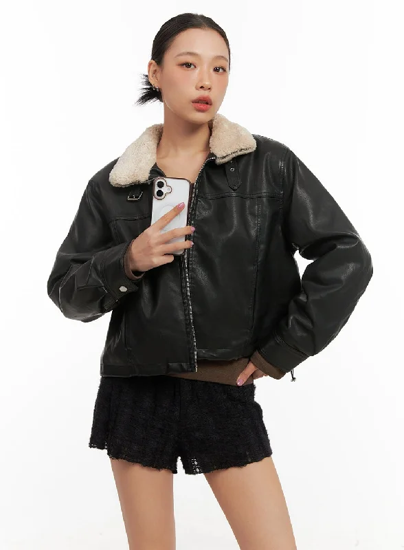 Zip Up Faux Leather Jacket CD410