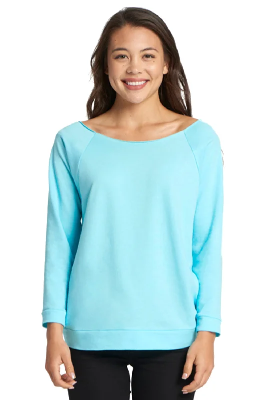 Next Level Womens French Terry 3/4 Sleeve Wide Neck T-Shirt - Cancun Blue - Closeout