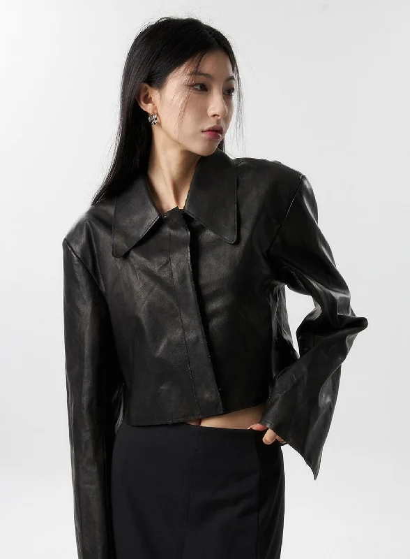 Faux Leather Crop Jacket IS315