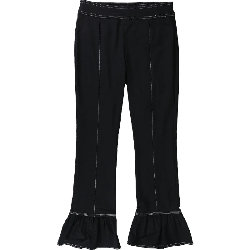 I-N-C Womens Contrast Stitch Ruffle Casual Trouser Pants, Black, 23