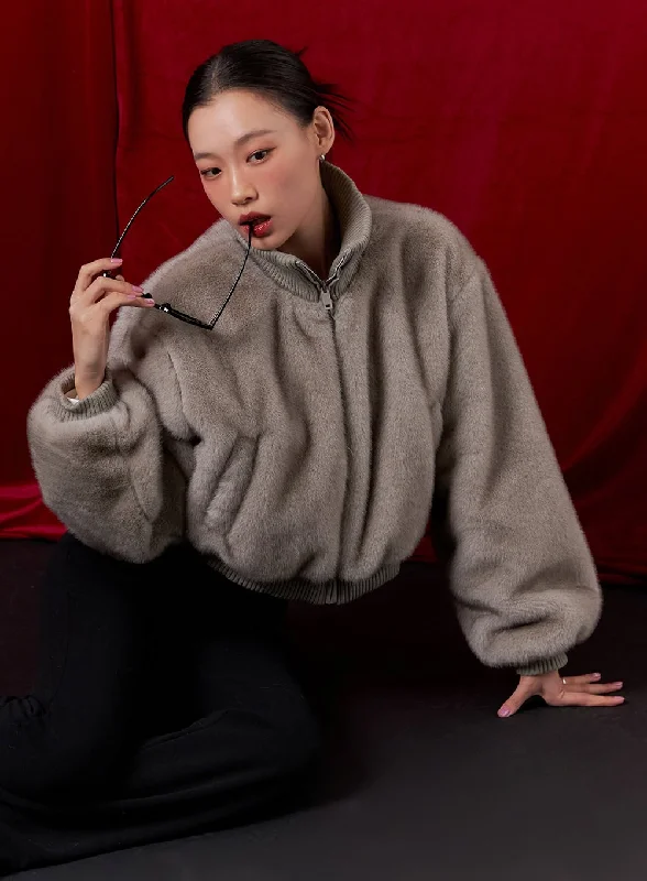 Cozy Long Sleeve Crop Faux Fur Jacket CD410