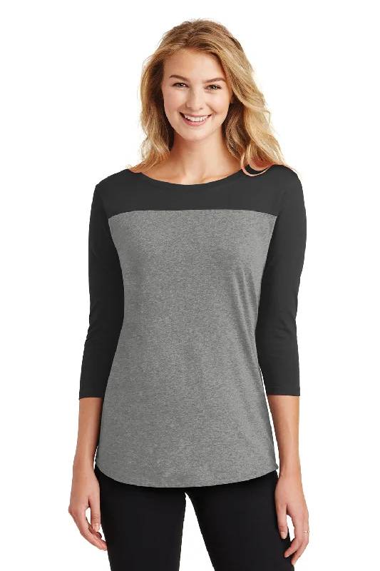 District Womens Rally 3/4 Sleeve Wide Neck T-Shirt - Grey Frost/Black - Closeout