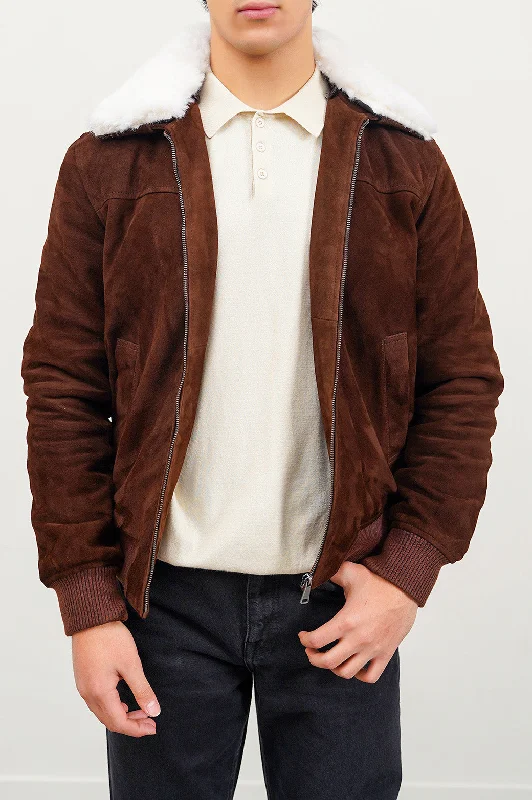 SUEDE JACKET WITH LAMB WOOL COLLAR