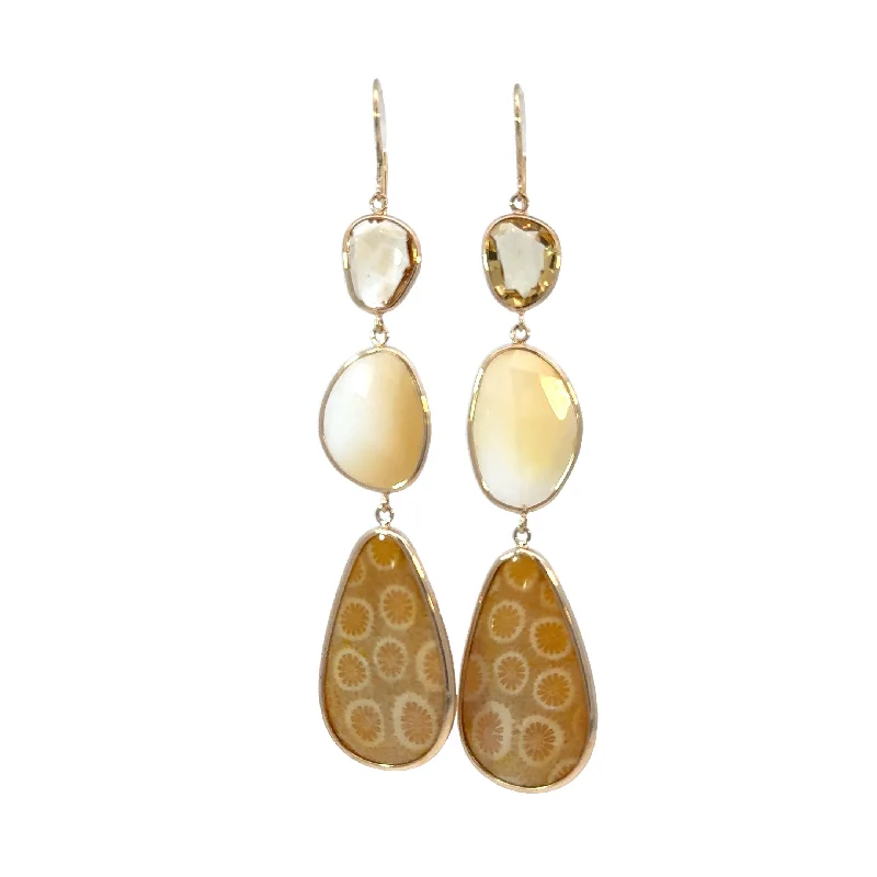 Citrine, White Opal and B'unga Agate Elizabeth Stone Earrings