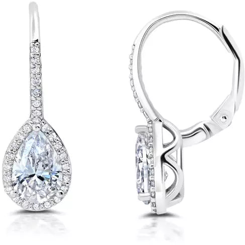 CRISLU Pear Cut Halo Leverback Earrings Finished in Pure Platinum