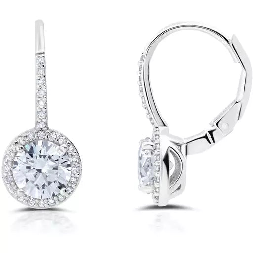 CRISLU Round Cut Halo Leverback Earrings Finished in Pure Platinum