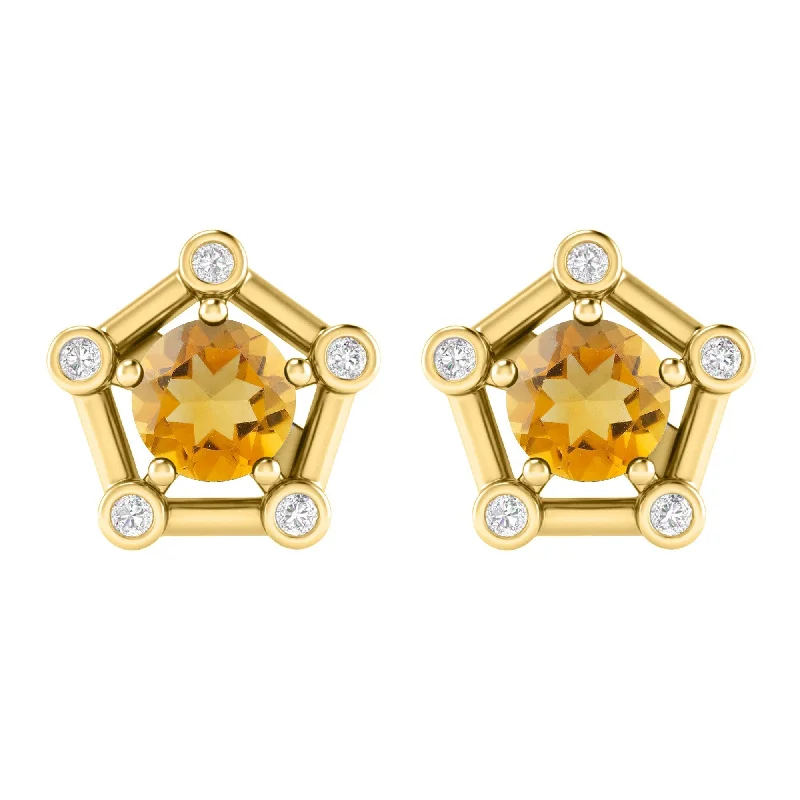 Gold Over Sterling Silver with Citrine and White Topaz Stud Earring