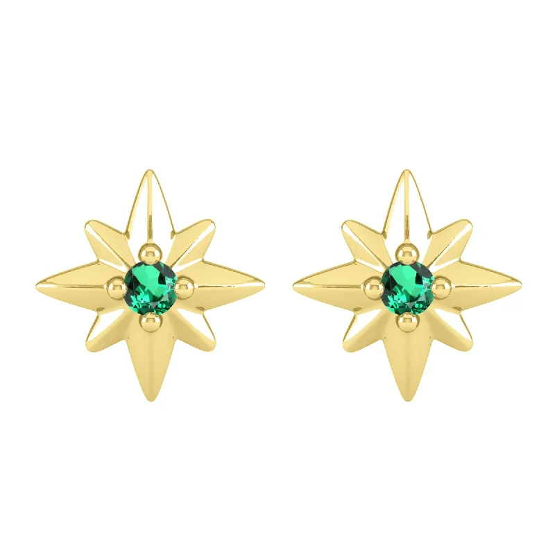 Gold Over Sterling Silver with Emerald Stud Earring