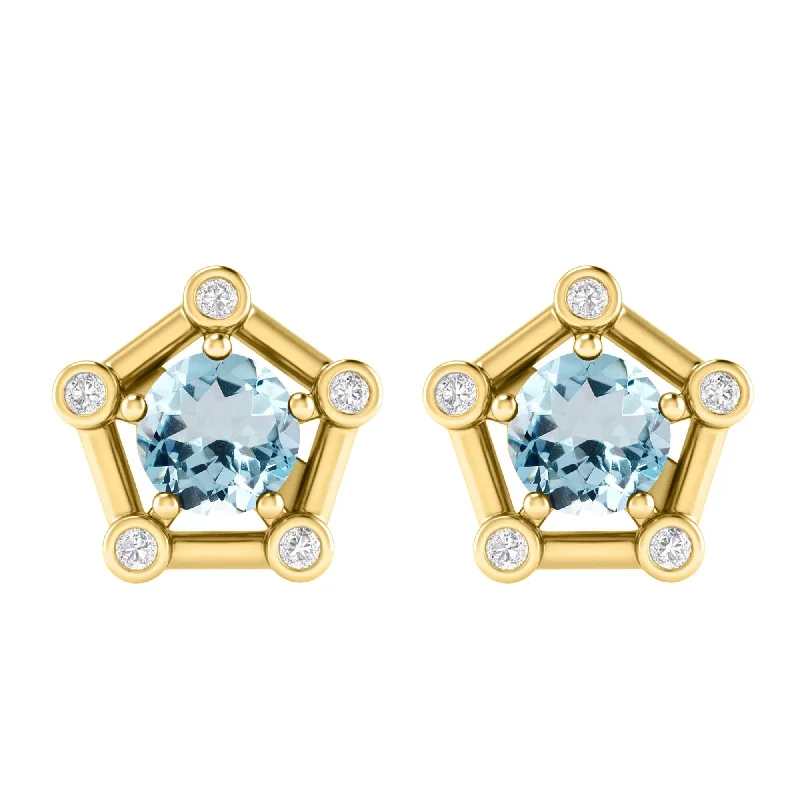 Gold Over Sterling Silver with Natural Aquamarine and White Topaz Stud Earring