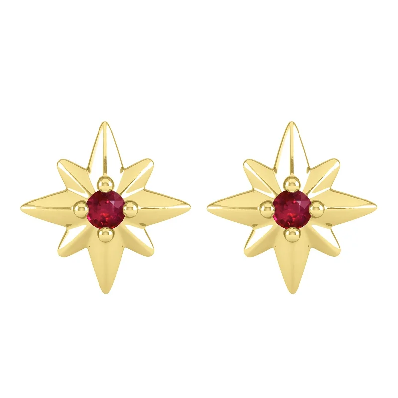 Gold Over Sterling Silver with Ruby Stud Earring