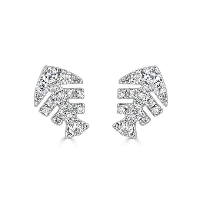 Joelle Diamond Fish Bone Studs Earrings 18k Yellow Gold 1/10 ct TDW - White