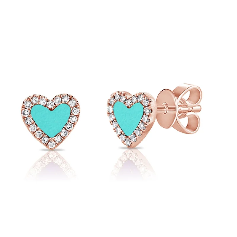 Joelle Diamond & Turquoise Heart Studs Earrings 14K Gold 1/10ct TDW Earring's