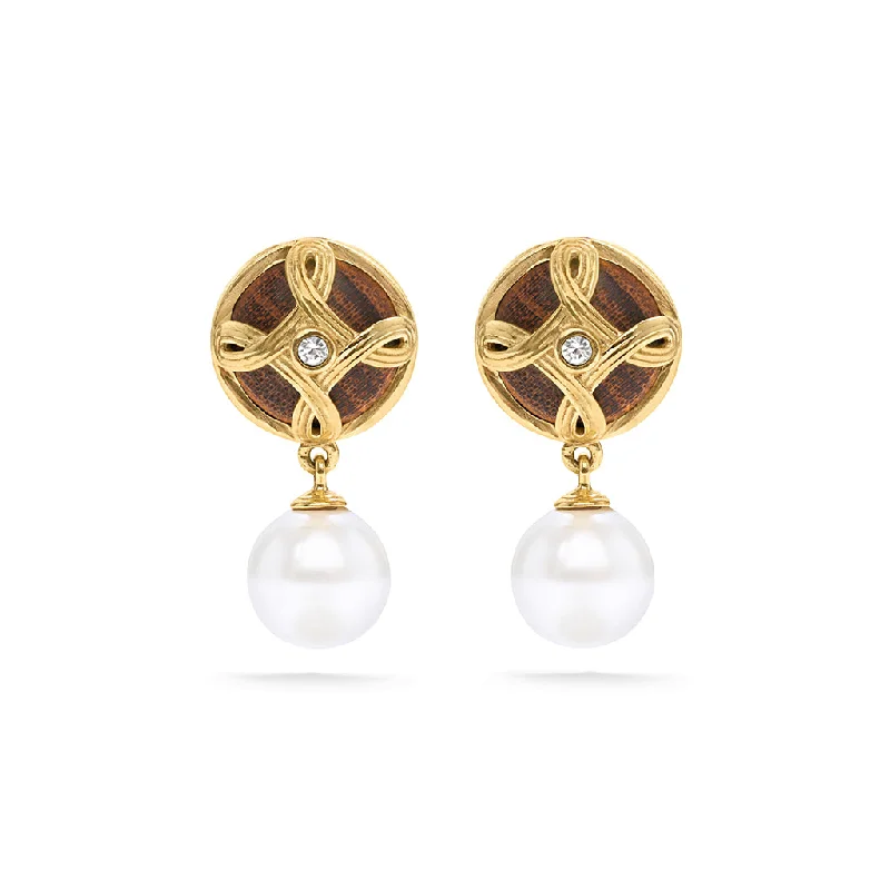 Monique Drop Earrings - Pearl/Teak