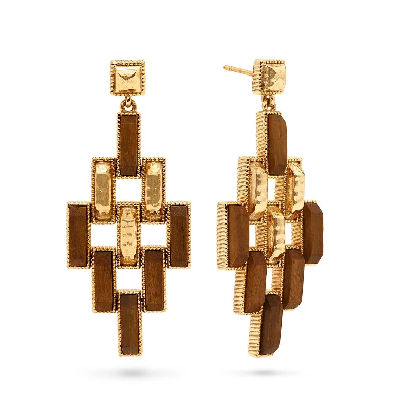 Pathway Post Drop Earrings - Gold/Teak