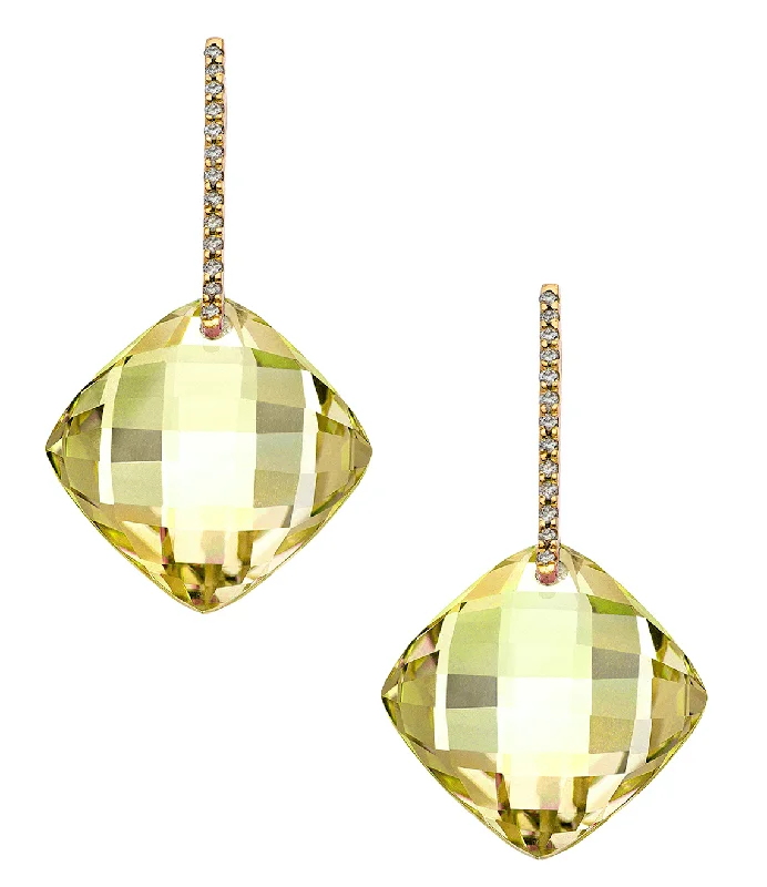 Reid Earrings Yellow Gold Lemon Quartz LG Cushion