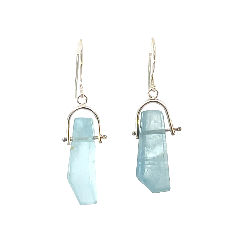 Silver Aquamarine Swinger Stone Earrings