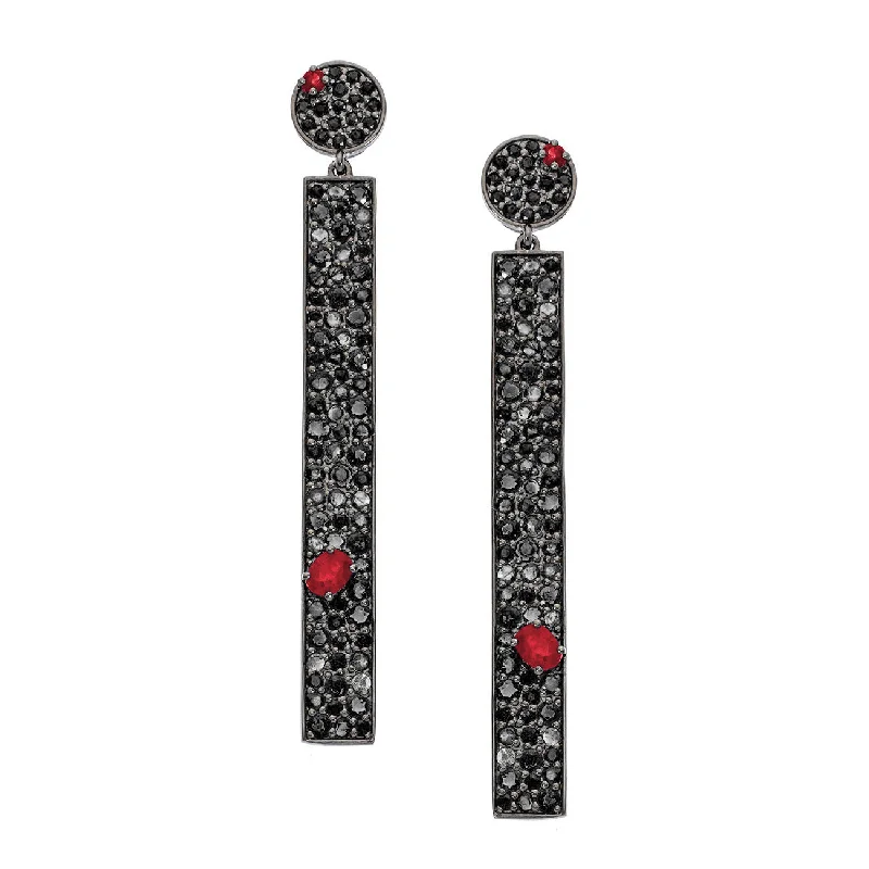 Stardust Earrings Silver Black Diamond and Ruby