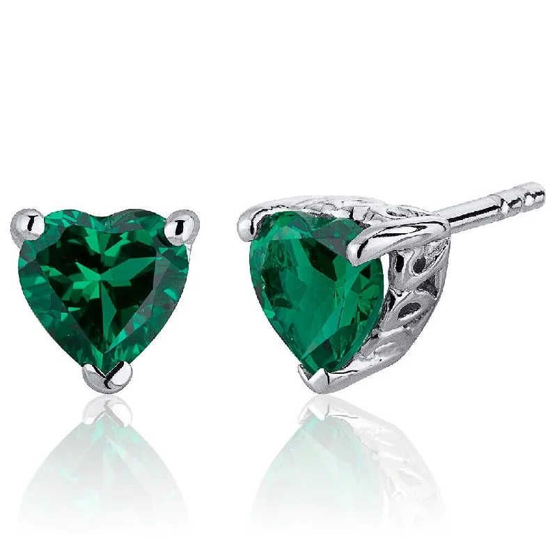 Sterling Silver 1.5ct Simulated Emerald Heart Stud Earrings