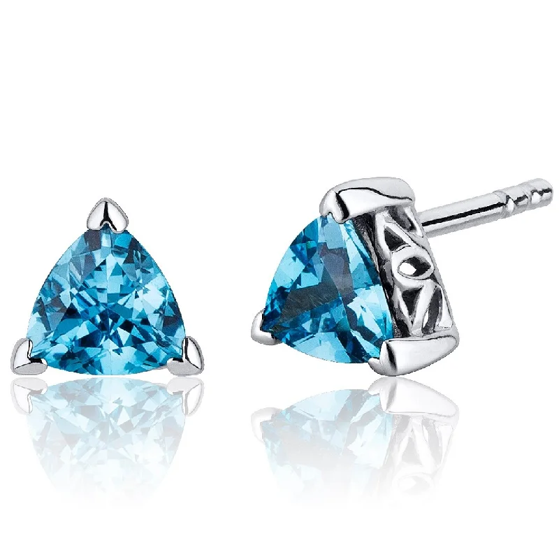 Sterling Silver 1.5ct Swiss Blue Topaz Trillion Stud Earrings