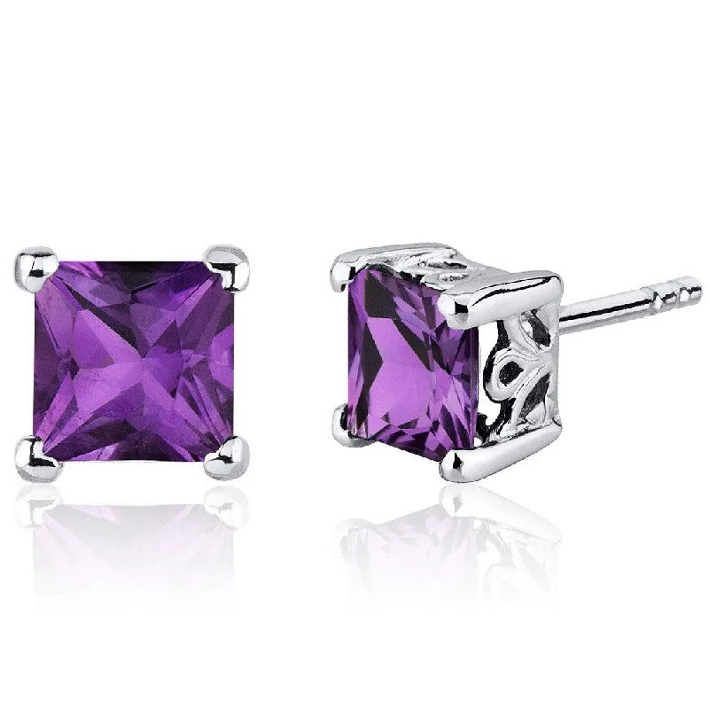 Sterling Silver 2ct Amethyst Princess Stud Earrings