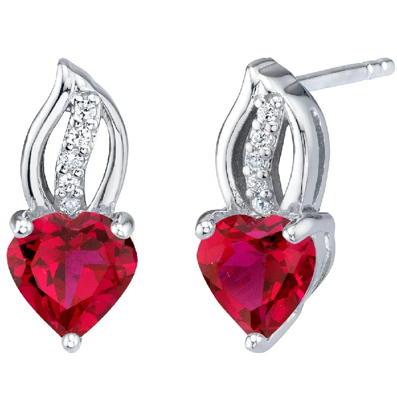 Sterling Silver 2ct Created Ruby Heart Stud Earrings