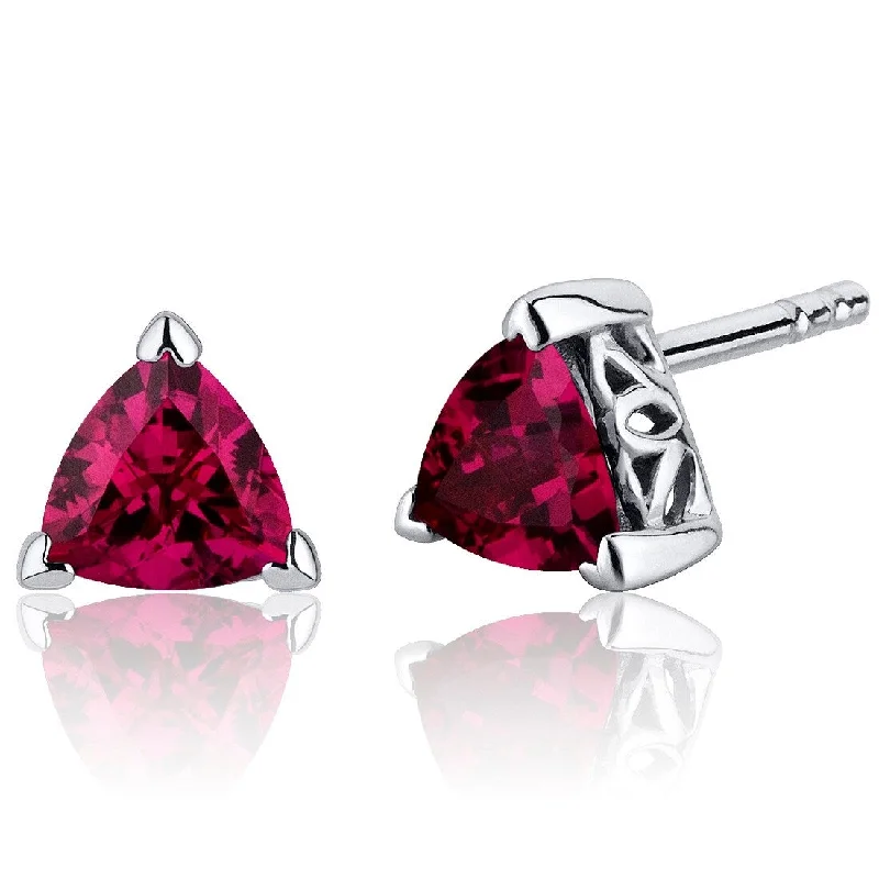 Sterling Silver 2ct Created Ruby Trillion Stud Earrings