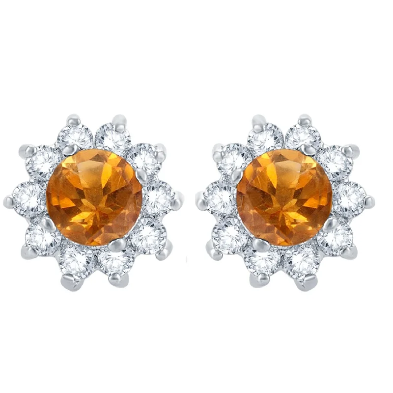 Sterling Silver Citrine and White Zircon Stud Earring