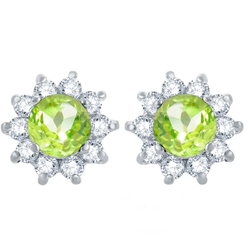 Sterling Silver Peridot and White Topaz Flower Stud Earring