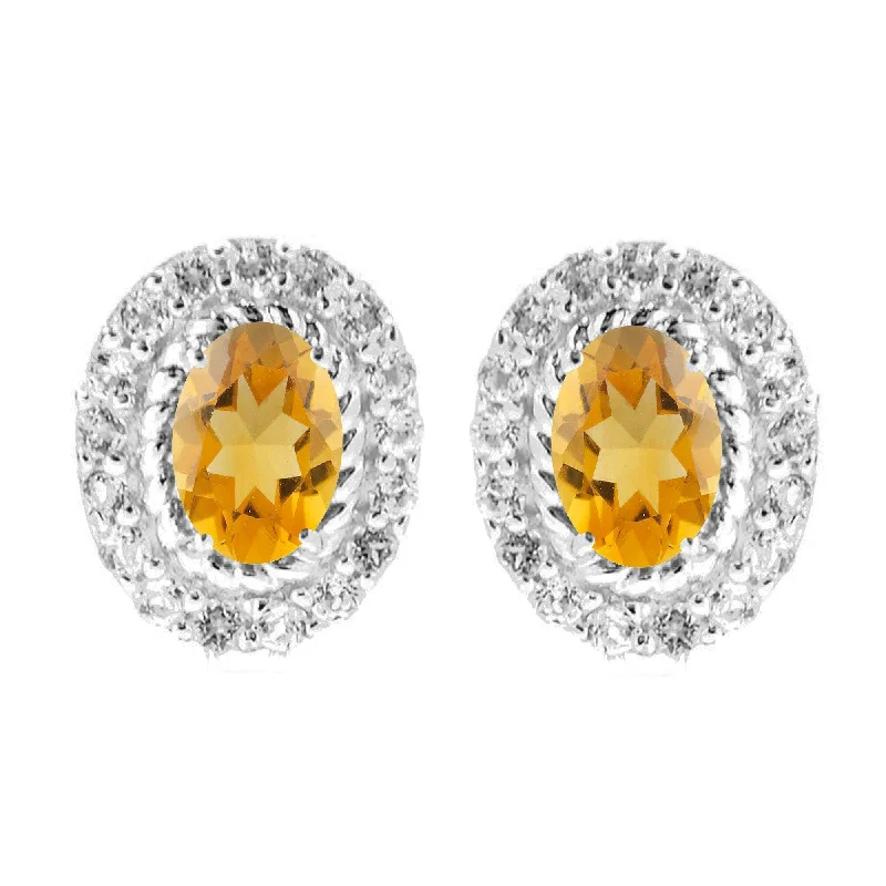 Sterling Silver with Natural Citrine and White Topaz Halo Stud Earring