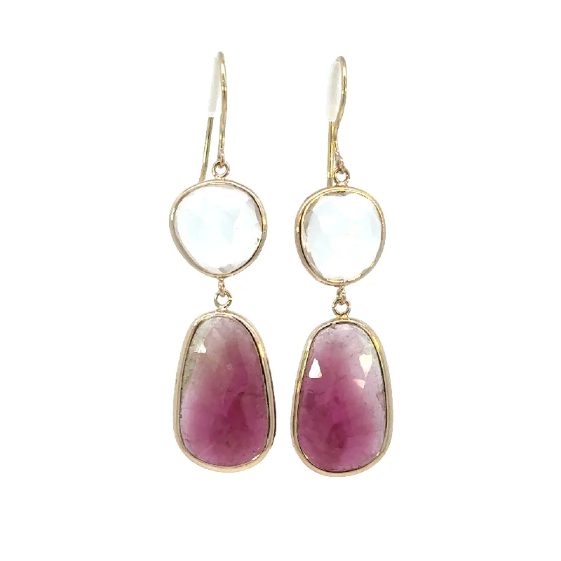 White Topaz and Pink Tourmaline Elizabeth Stone Earrings