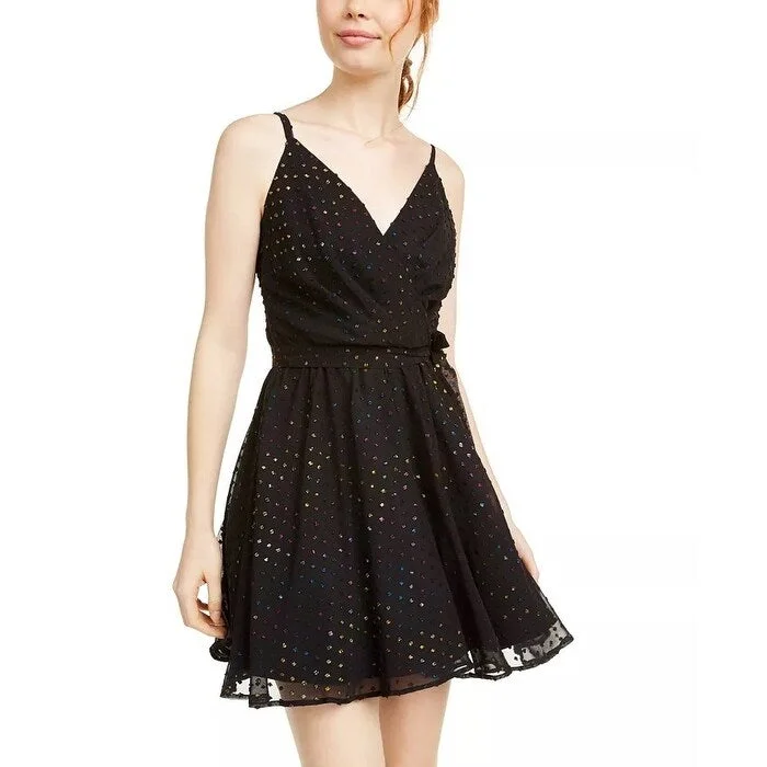 As U Wish Juniors' Multicolored Metallic-Dot Chiffon Dress Black Size 1