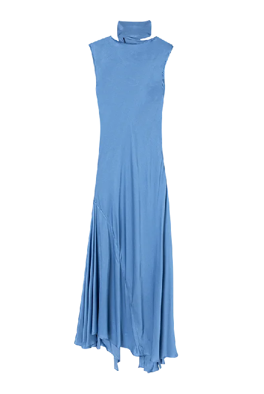 Bias-Cut Asymmetrical Sky Blue Dress