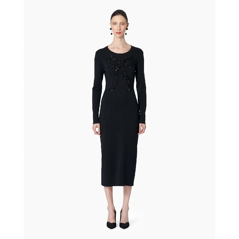 Embellished Crewneck Column Dress | Black